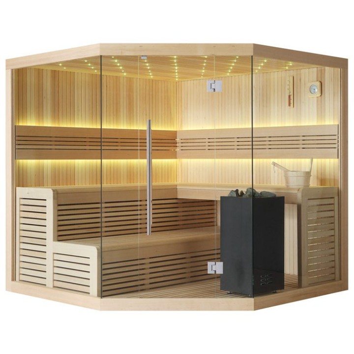 Finská sauna EAGO AWT E1111A hemlock 220×220 9 kW Virta