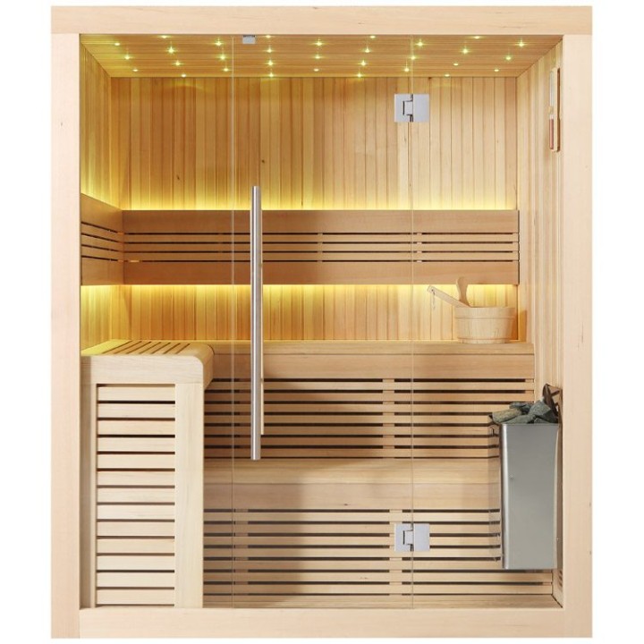 Finská sauna EAGO AWT E1112C hemlock 180×150 9 kW TheWall