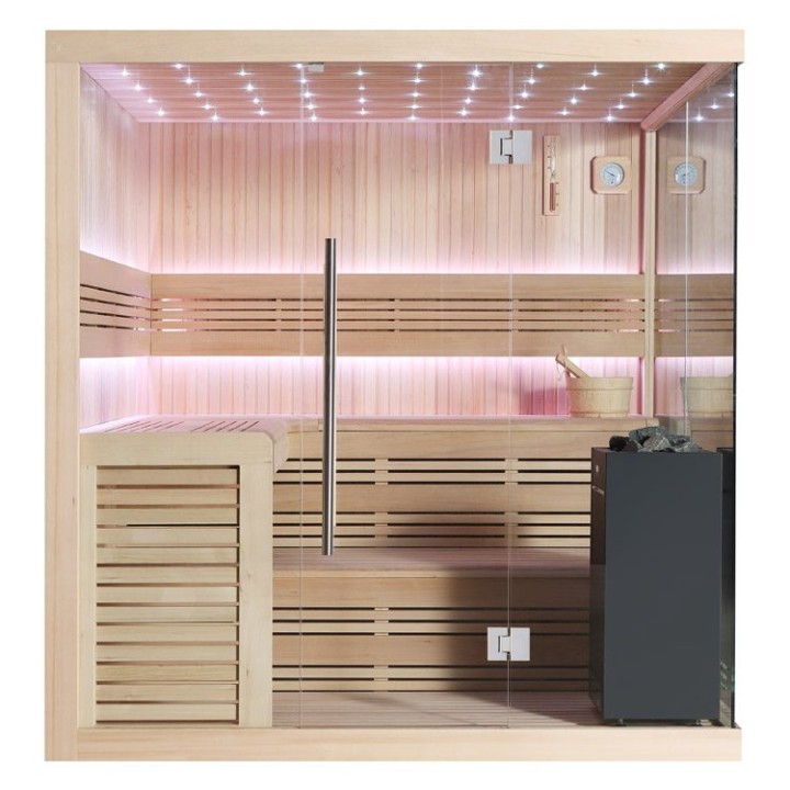 Finská sauna EAGO AWT E1115C hemlock 180×180 9 kW Virta