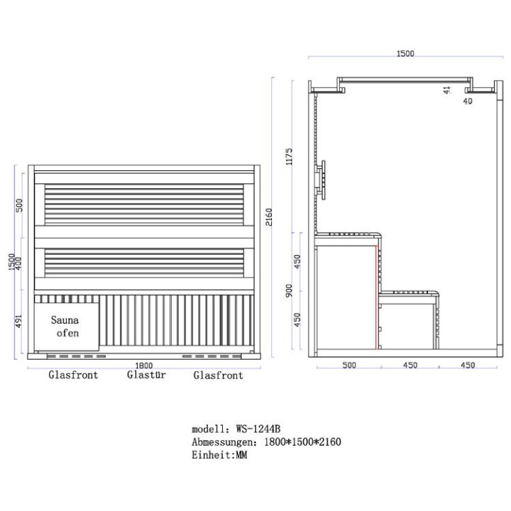 Finská sauna EAGO AWT E1244B červený cedr 180×150 9 kW EOS Cubo