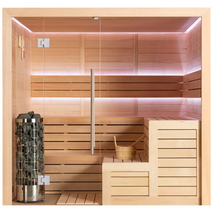 Finská sauna EAGO AWT E1613C hemlock 180×180 9 kW Cilindro