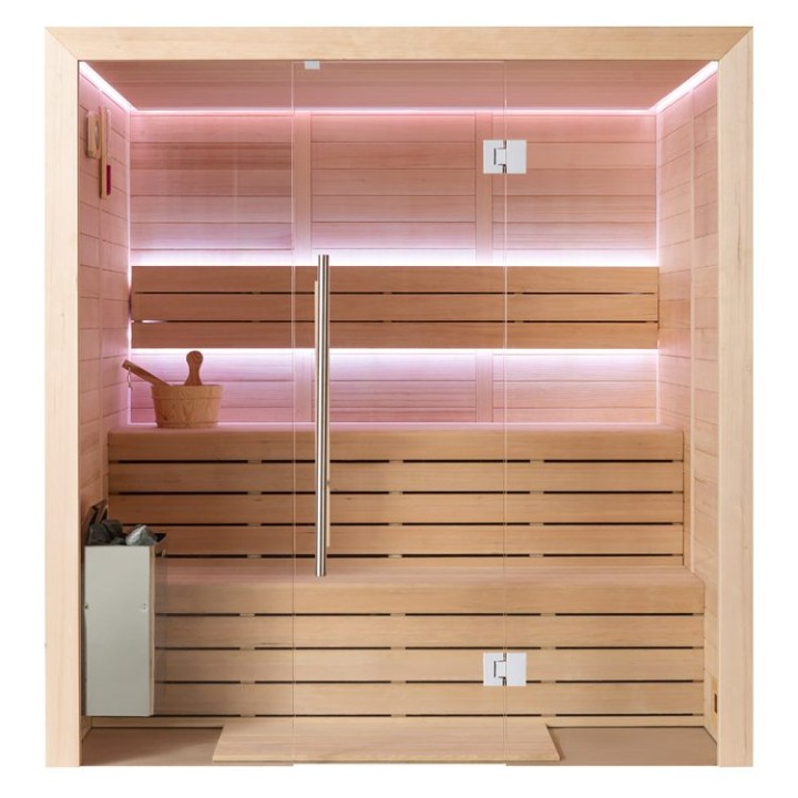 Finská sauna EAGO AWT E1614B hemlock 180×150 6 kW TheWall