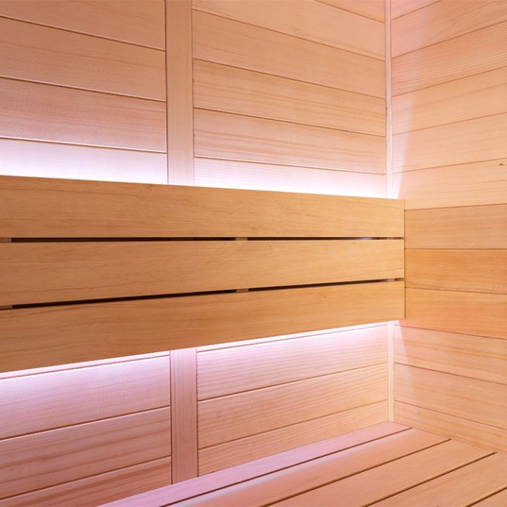 Finská sauna EAGO AWT E1614B hemlock 180×150 6 kW TheWall