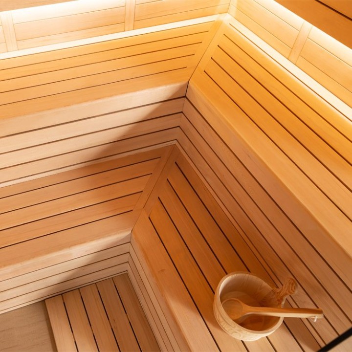 Finská sauna EAGO AWT E1623XL hemlock 240×200 9 kW Cilindro