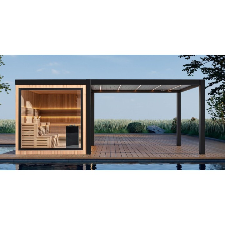 Zahradní sauna EAGO AWT Saunahaus THE CUBE X7-L za hemlock 300×635 bez